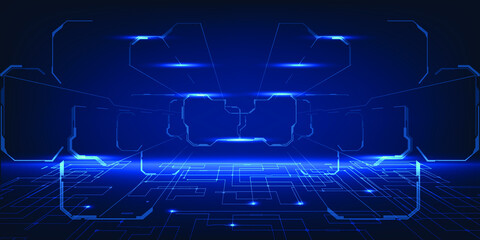 Hi-tech digital tunnel or portal space warp abstract blue futuristic technology artwork and background.Vector illustrations.