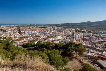 Obraz premium Scenery spring sunny day evening view from the Fortress of Velez-Malaga with clear blue cloudless sky over Andalusia, Spain
