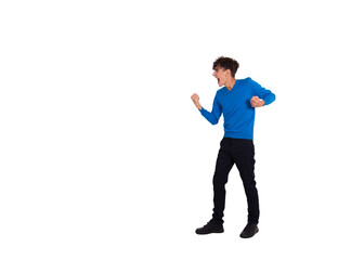 Fototapeta premium Young funny student posing in the studio. Study and work.