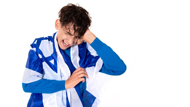 Young attractive guy with the Israeli flag.