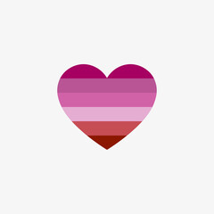 Lesbian flag with white background. Heart-shaped flag icon.