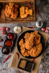 crispy fried chicken plate. Delicious homemade crispy fried chicken. Crunchy Fried Chicken Ready To...