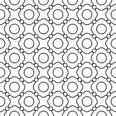 Round empty forms inside, connected by four small circles. Vector contour ornament.