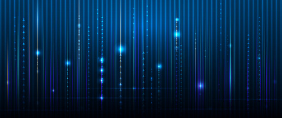 Vector abstract line pattern, digital hi tech technology design and light effect. High speed movement and connection, dark blue background. Illustration futuristic, communication, cyberspace concept.