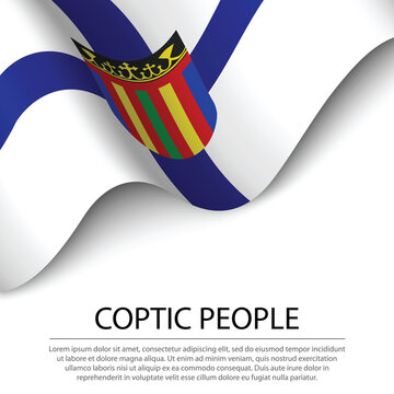 Waving flag of Coptic people on white background. Banner or ribb