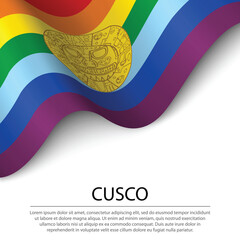 Waving flag of Cusco is a region of Peru on white background.