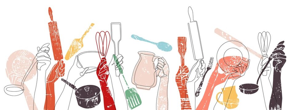 Pattern with Different Kitchen Utensils. Cooking Background. Vector illustration.