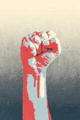 Raised fist concept. Digital draw of a man closed fist
