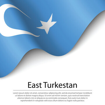 Waving flag of East Turkestan on white background. Banner or rib