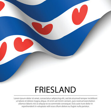 Waving flag of Friesland is a province of Netherlands on white b