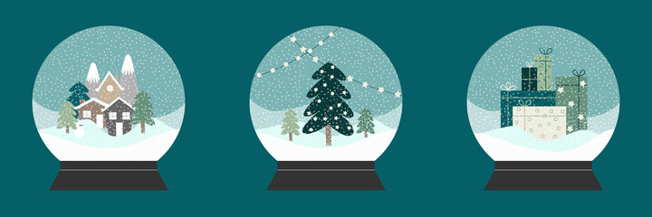 Set of Merry christmas glass globe collection. Vector illustration.