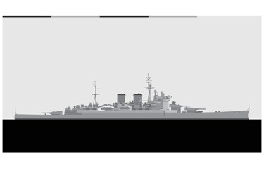 HMS RENOWN 1944. Royal navy battlecruiser. Vector image for illustrations and infographics
