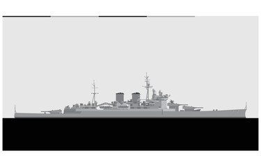 Obraz premium HMS RENOWN 1944. Royal navy battlecruiser. Vector image for illustrations and infographics