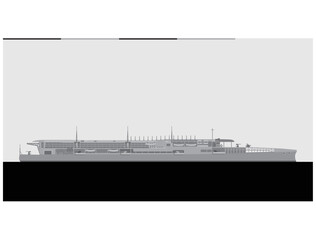 HMS FURIOUS 1930. Royal navy aircaft carrier. Vector image for illustrations and infographics