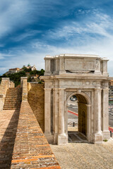 The Arch of Trajan and behind the Cathedral of St Cyriac, Ancona, Marche, Italy