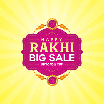 Happy Rakhi Big Sale logo Design, Creative Illustration, Sale Banner, Poster, Offer Tag, Sticker, Rakhi, Symbol, Sign, Traditional Unit