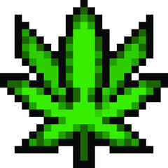 Pixel 8 bit Cannabis leaf - vector, isolated