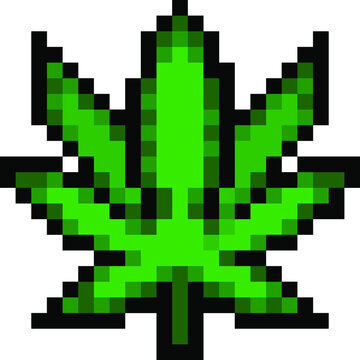 Pixel 8 bit Cannabis leaf - vector, isolated