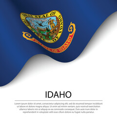 Waving flag of Idaho is a state of USA on white background.