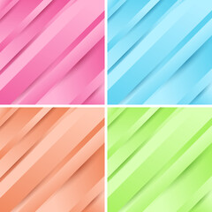 Set of abstract geometric diagonal pink, blue, green, beige gradient colors background