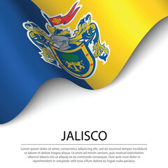 Waving flag of Jalisco is a state of Mexico on white background.