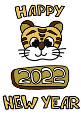card for New Year 2022 with cute tiger head