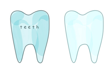 歯のパーツ、水彩タッチのイラスト、文字無しと文字有りのセット