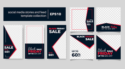 Set of Creative Modern Black Friday sale social media post template  banner collection. best for business promotion. vector illustration