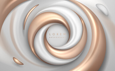 Abstract white and gold swirl shapes background