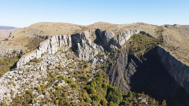 Aerial view of Rock Formation Stolo at Ponor Mountain, Balkan Mountains, Bulgaria
