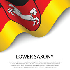 Waving flag of Lower Saxony is a state of Germany on white backg - obrazy, fototapety, plakaty