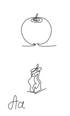 Apple stump one continuous line. Apples set single line. Black and white vector illustration 
