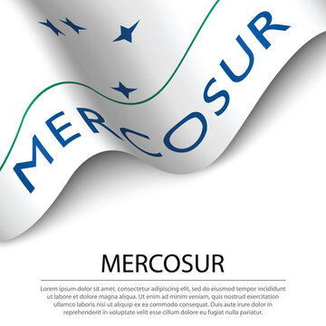 Waving flag of Mercosur on white background. Banner or ribbon te