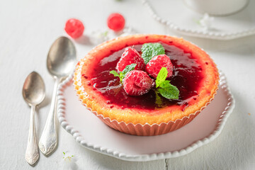 Homemade strawbery cheesecake made of fresh berries. Strawberry cheesecake.