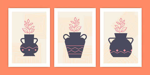 Collection of Abstract Vase and Flower Poster Illustration