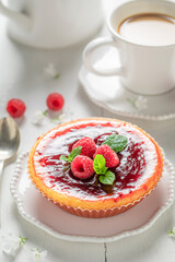 Yummy strawbery cheesecake made of fresh berries. Strawberry cheesecake.