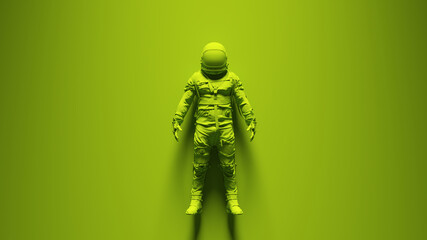 Green Retro Spaceman Astronaut Cosmonaut with Bright Green Background 3d illustration render © paul
