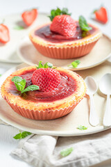 Yummy strawbery cheesecake with fresh fruits. Sweet summer cheesecake.