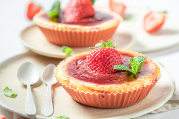 Sweet strawbery cheesecake made of fresh berries. Strawberry cheesecake.
