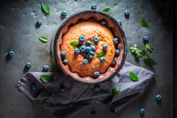 Obraz na płótnie Canvas Homemade blueberries cake with fresh fruits. Homemade berries tart.