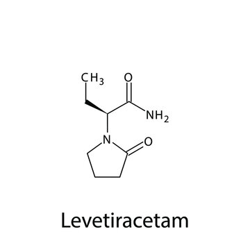Levetriacetam molecular structure, flat skeletal chemical formula. Anti convulsant drug used to treat Epilepsy, seizure. 
