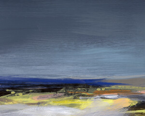 Abstract landscape. Versatile artistic image for creative design projects: posters, banners, cards, websites and wallpapers. Beautiful contemporary painting.
