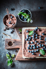 Sweet and homemade wafers made of blueberries and chocolate