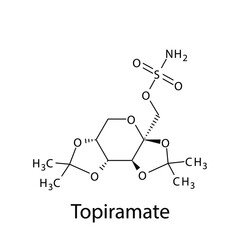 Topiramate molecular structure, flat skeletal chemical formula. Anti convulsant drug used to treat Epilepsy, seizure, pain. 