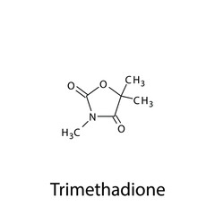 Trimethadione molecular structure, flat skeletal chemical formula. Anti convulsant drug used to treat Epilepsy, seizure. 