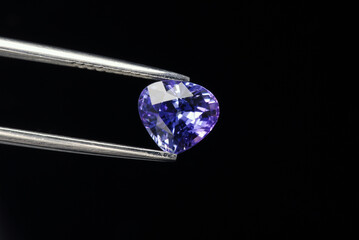 Natural purplish blue sapphire precious stone setting. Genuine, earth mined, clean, heart shaped,...