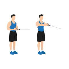 Man doing Palloff press. oblique iso hold exercise. Flat vector illustration isolated on white background