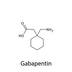 Gabapentin molecular structure, flat skeletal chemical formula. Anti convulsant drug used to treat Epilepsy, seizure, pain. 