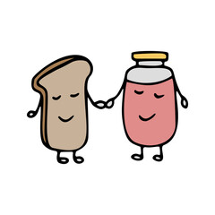 Cute vector friendship clipart with jar and bread toast. Hand drawn doodle illustration best friends