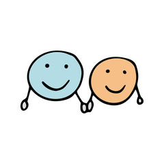 Cute vector friendship clipart. Hand drawn doodle illustration best friends, smile